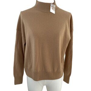 Saks Fifth Avenue Merino Wool Sweater Womens L Beige Mock Neck Classic Old Money
